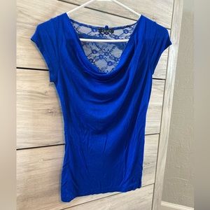 Blue lace cowl top small